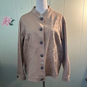 Once Again Embroidered Light Tan Button Up Jacket